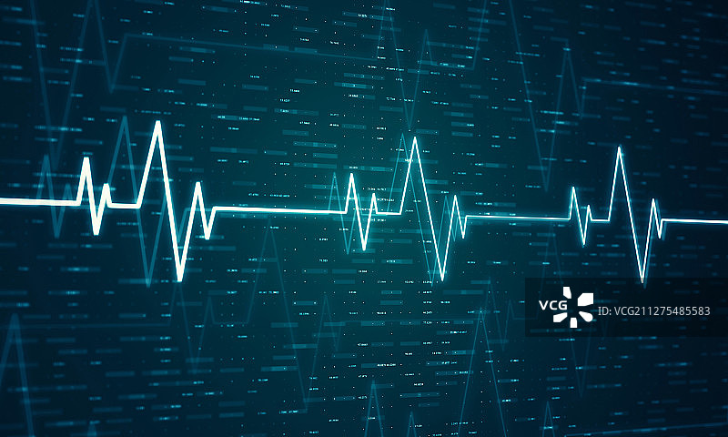 带有科技感的示波器屏幕上显示的心电图波动图片素材
