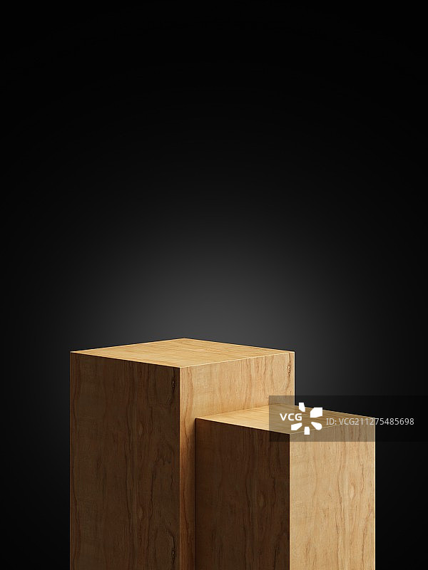 黑底影棚中的木制产品展示台图片素材