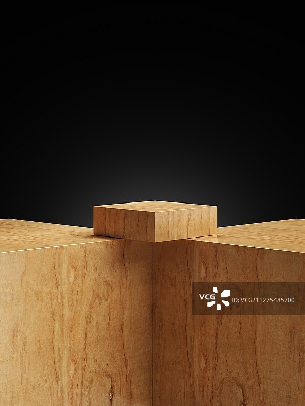 黑底影棚中的木制产品展示台图片素材