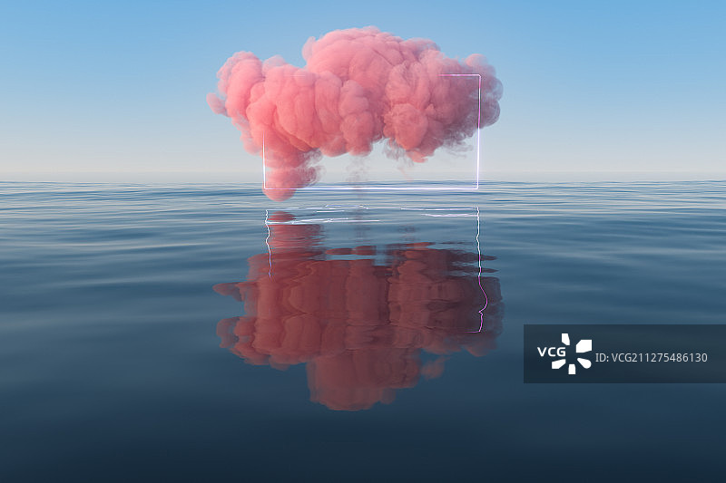平静水面上飘浮的云朵 三维渲染图片素材