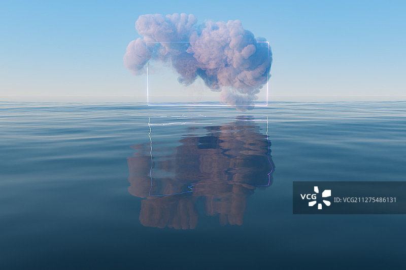 平静水面上飘浮的云朵 三维渲染图片素材