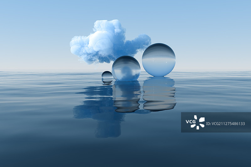 平静水面上飘浮的云朵 三维渲染图片素材