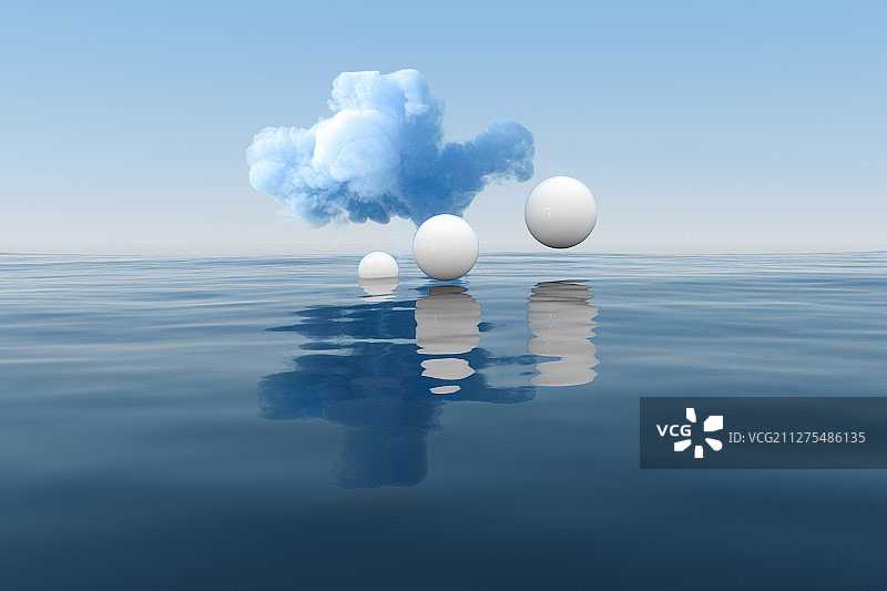 平静水面上飘浮的云朵 三维渲染图片素材