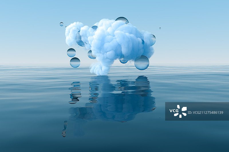 平静水面上飘浮的云朵 三维渲染图片素材