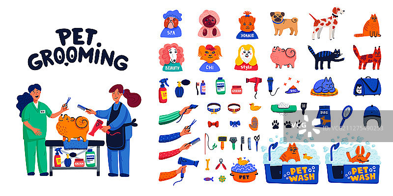宠物美容大集合：狗狗护理与卫生图片素材
