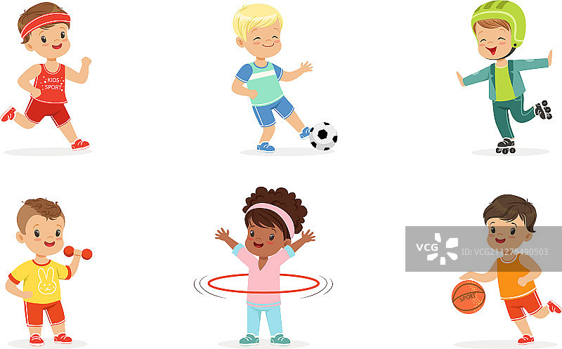 穿着不同运动服的孩子们图片素材