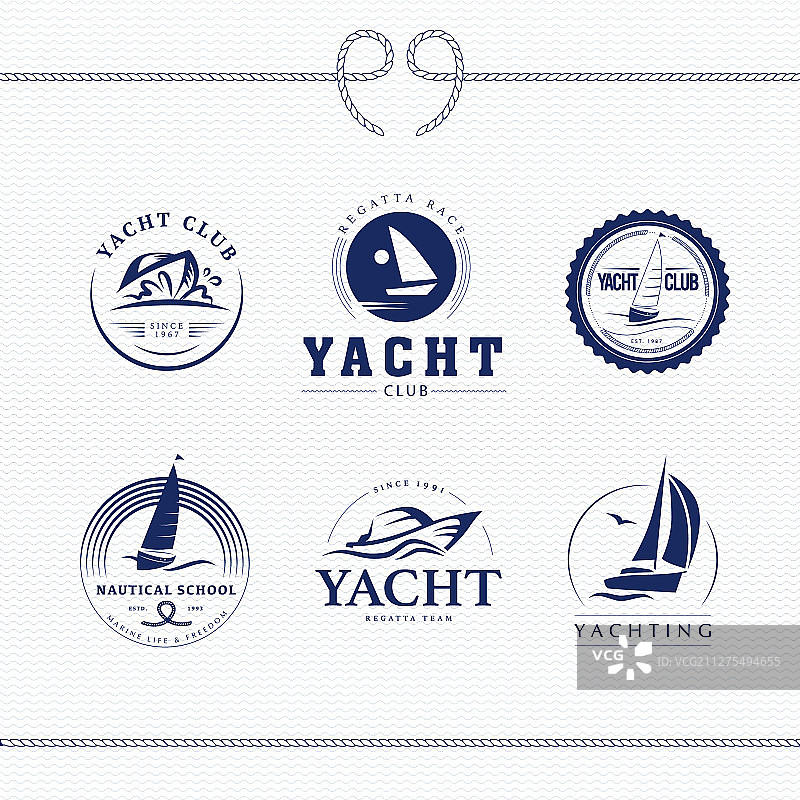 扁平风格游艇俱乐部帆船赛标志设计套装图片素材