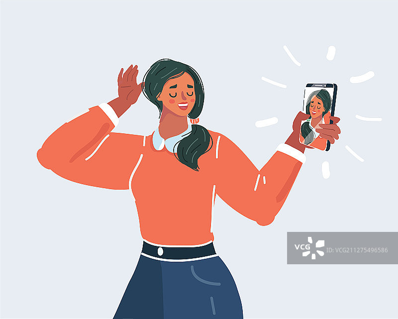 女孩在白色背景上自拍图片素材