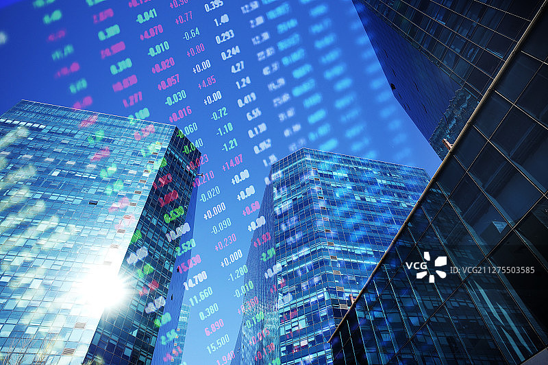 城市建筑与股市行情图片素材