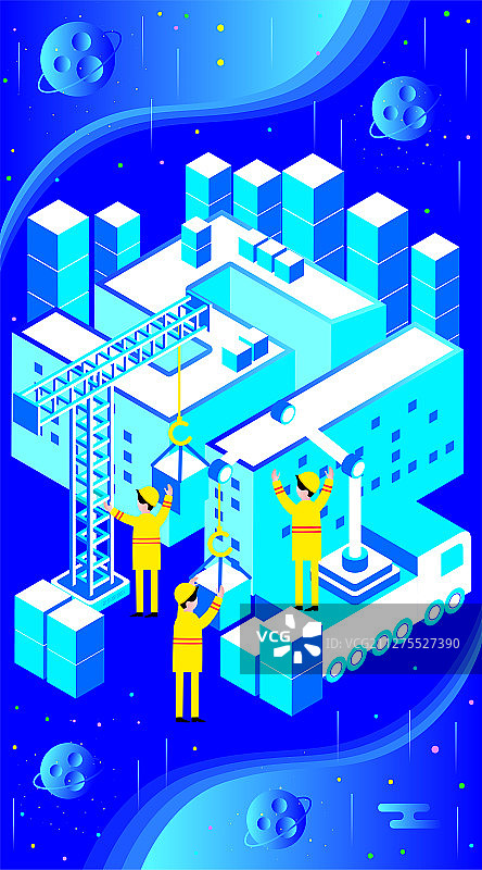 五一劳动节建筑工人建设城市2.5D插画图片素材