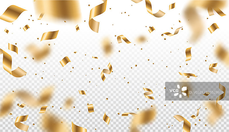 金色彩带和五彩纸屑图片素材