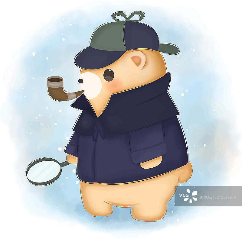 穿着侦探服装的可爱熊图片素材