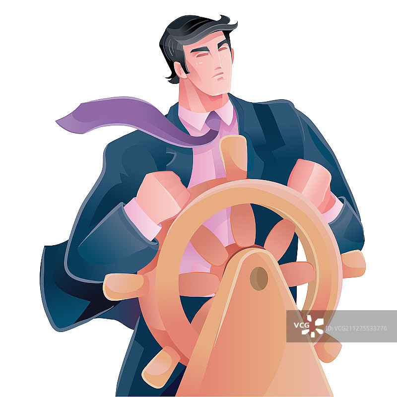自信地站在船舵旁的男人图片素材