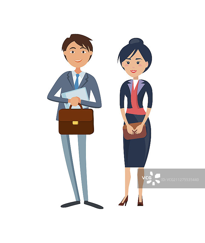 快乐的商人和女老板拿着公文包图片素材