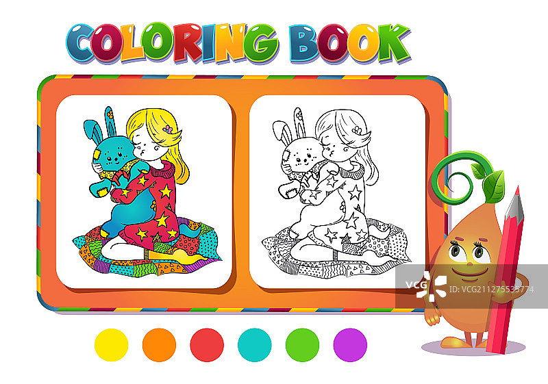 玩具女孩涂色书图片素材