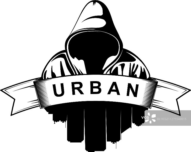 城市剪影连帽男子标志设计图片素材