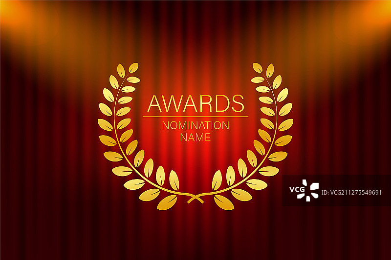 金色闪亮月桂花环，带光芒图片素材