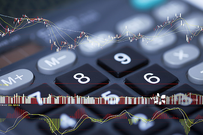 计算器与行情曲线K线图图片素材