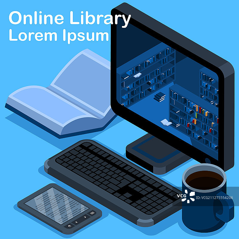2.5D在线图书馆概念设计图片素材