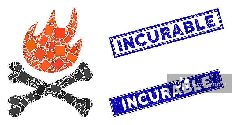 骨骼地狱火马赛克和划痕矩形图片素材