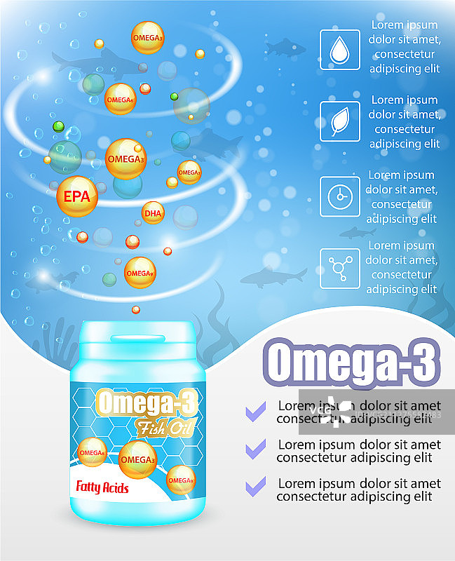 Omega-3鱼油补充剂广告图片素材