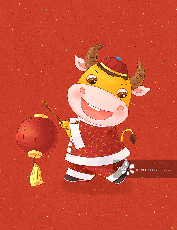牛年可爱小牛拿灯笼新年插画图片素材