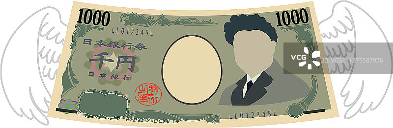 变形的日元纸币图片素材