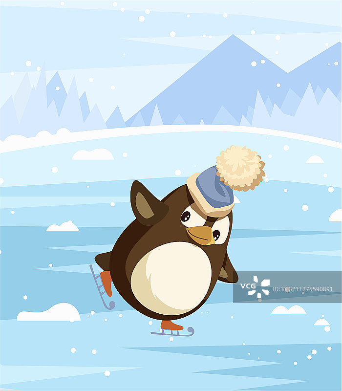 冬季冰场上的企鹅花样滑冰图片素材