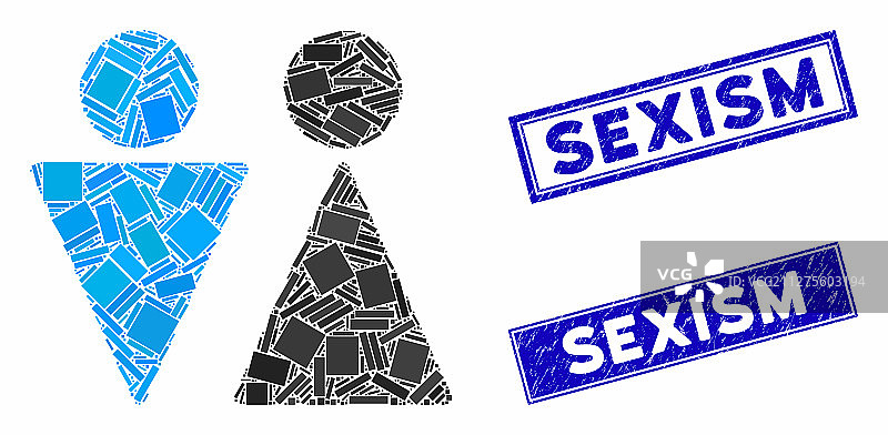 马赛克人物与划痕矩形图片素材