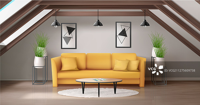 阁楼上的现代室内阁楼休息室图片素材