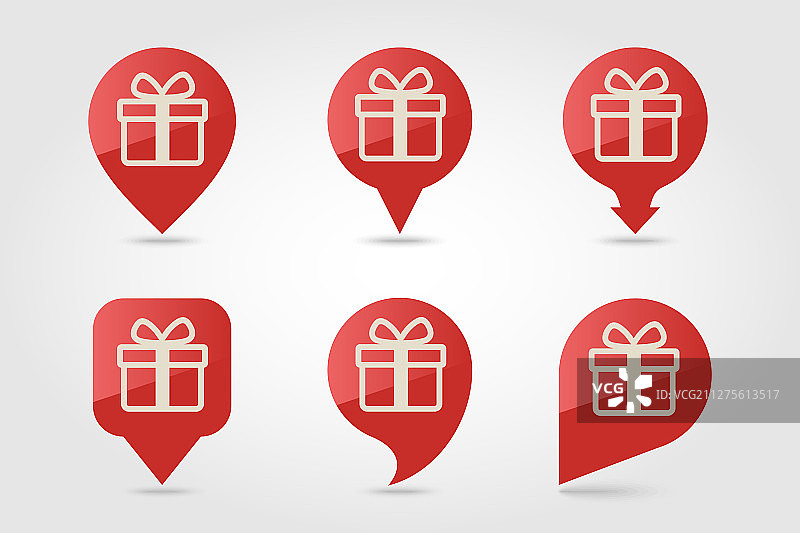 红色丝带蝴蝶结圣诞礼物地图图钉图标图片素材