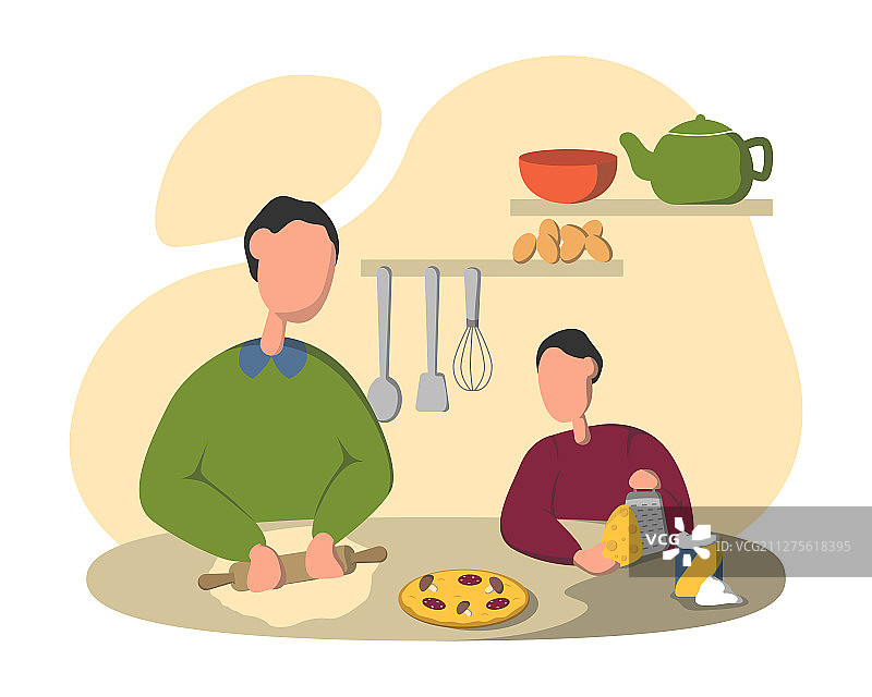父子一起做披萨图片素材
