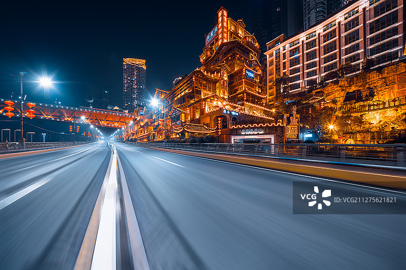 重庆市洪崖洞夜景景观汽车广告背景图图片素材