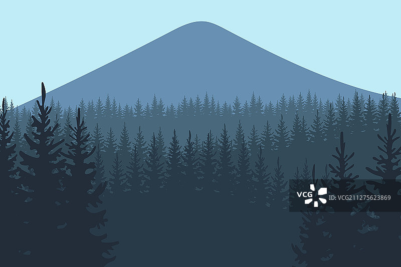 黑暗中针叶林覆盖的山丘图片素材
