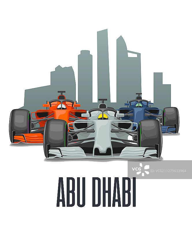 阿布扎比城市天际线与三辆赛车图片素材