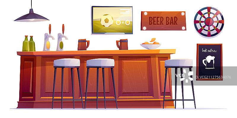 摆满瓶子和杯子的啤酒吧台图片素材
