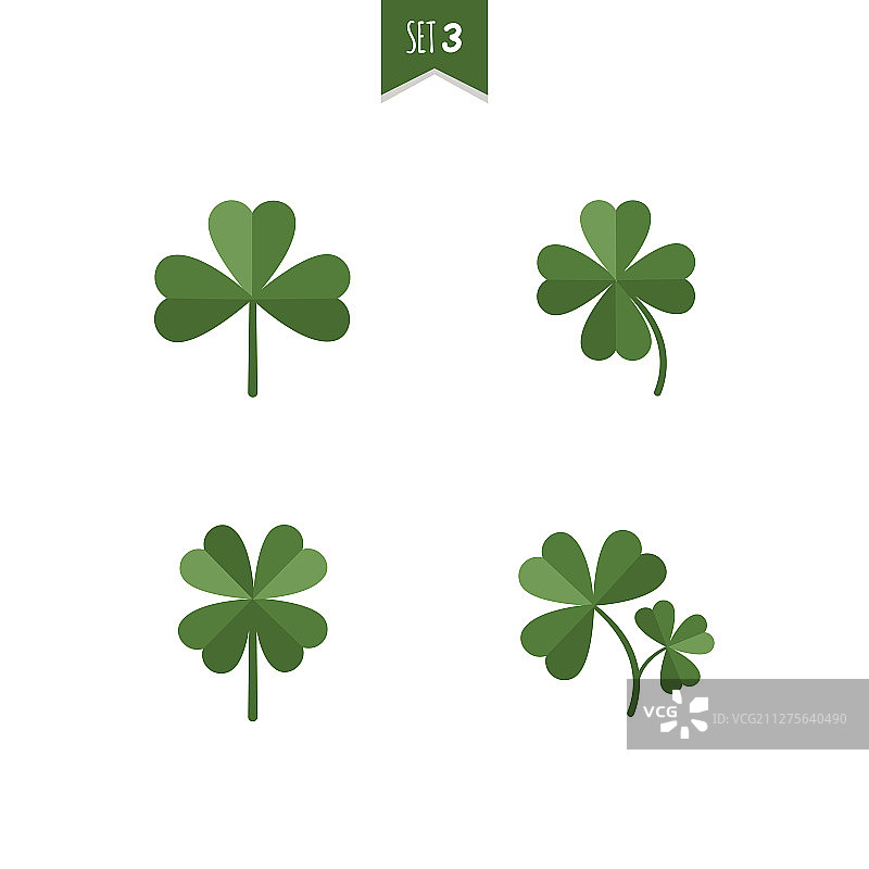 白色背景下的幸运草叶合集图片素材