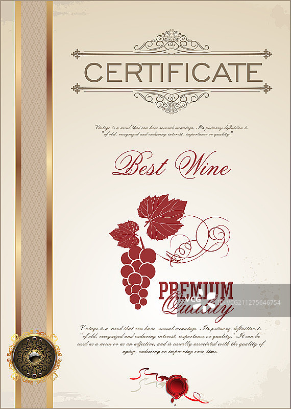 最佳葡萄酒证书模版图片素材