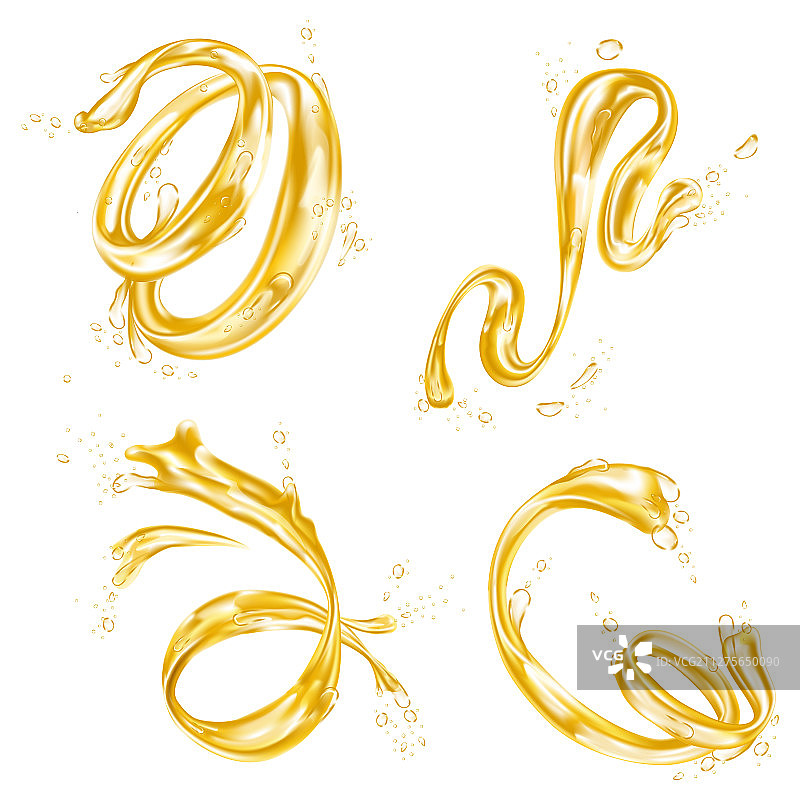 黄色液体飞溅波浪油或果汁滴流图片素材