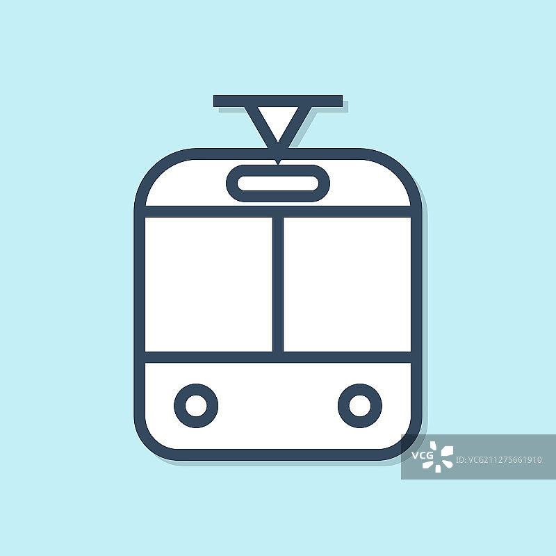 蓝色线条的电车和铁路图标，蓝色背景图片素材