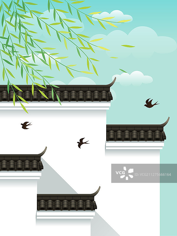 柳叶燕子和马头墙图片素材