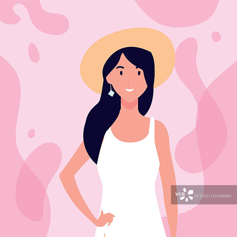 年轻女人在粉色背景前图片素材