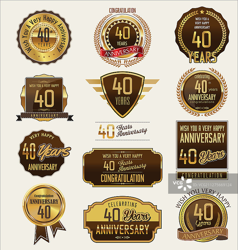 40周年金色周年纪念标签和徽章图片素材