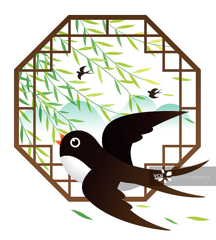 中式花窗前的燕子图片素材