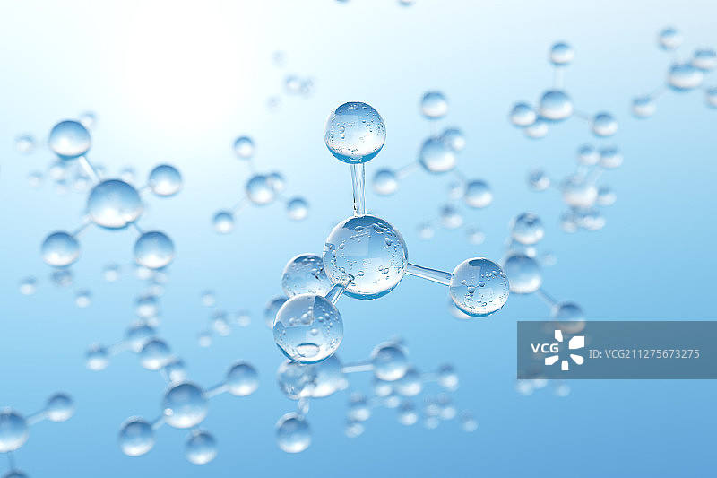 蓝色背景下的透明玻璃甲烷CH4分子模型图片素材