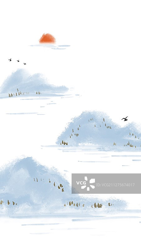 插画：水墨山水风景图片素材