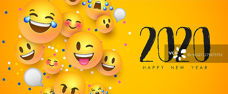 2020新年趣味3D笑脸聊天图标贺卡图片素材