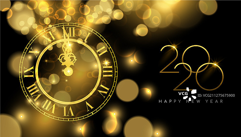2020新年金色午夜钟声派对贺卡图片素材