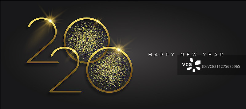 2020新年金色闪光黑色背景卡片图片素材