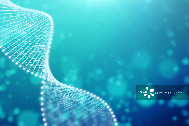 蓝色背景中漂浮的粒子双链DNA图片素材